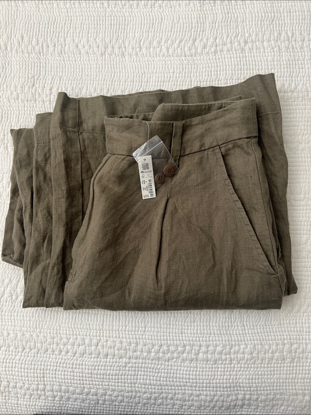 Madewell Olive Wide-Leg Linen Chinos